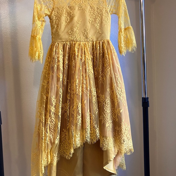 Golden Yellow Lace Kids Dress - Picture 1 of 8